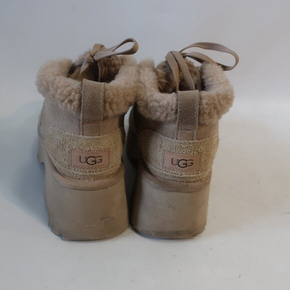 Womens Ugg Classic New Height Sand Suede Shearling Platform Lace-Up Bootie 9 - Picture 7 of 13